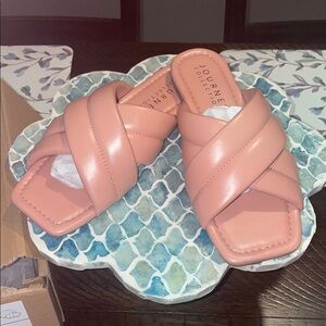 Journee Collection Pink Mules with Textured Shine